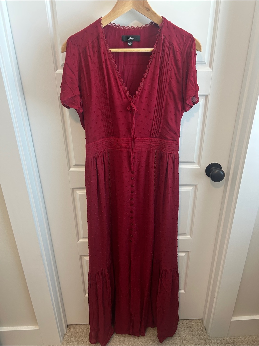 Lulu's Burgundy Dot-Texture Maxi Dress